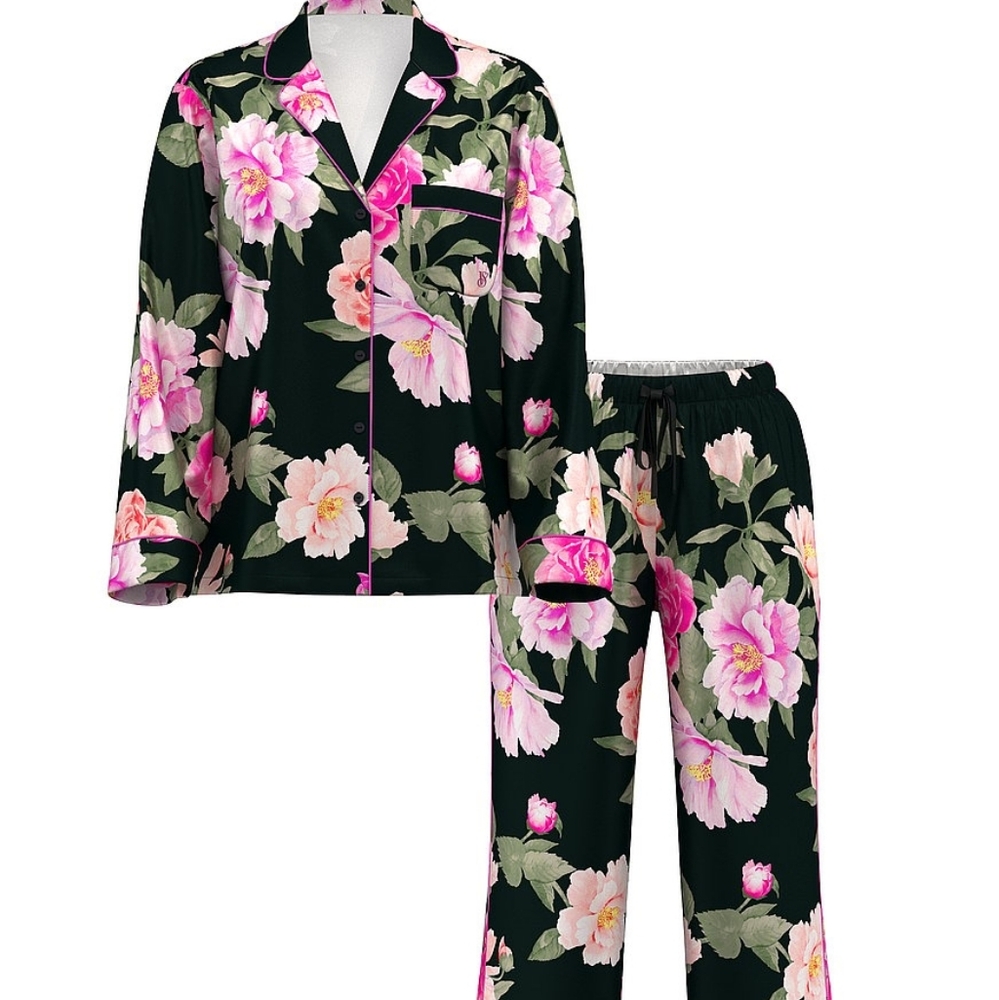 Victoria's Secret Satin Pajama Set size XL Regular Length floral print NWT